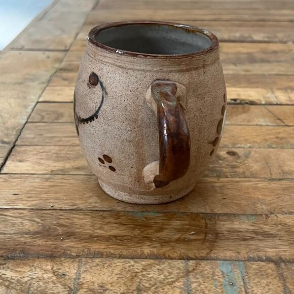 Vintage Mexican Folk Art Pottery Tonala Sand Mug Floral Design Signed - Picture 4 of 12